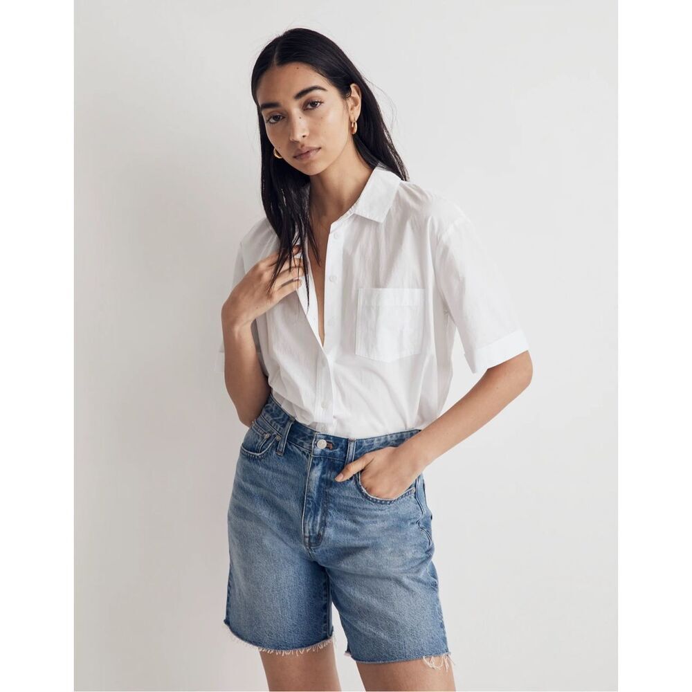 Madewell Signature Poplin Short-Sleeve Button-Down Shirt White Cotton Large